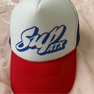 SUP ATX red, white and blue truckerhat